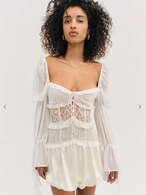 For Love & Lemons Lea Lace Long Sleeve Mini Dress NWT